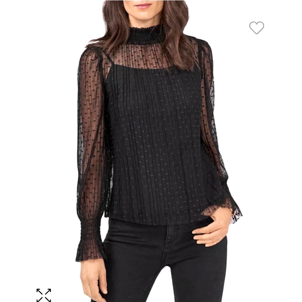 1.State smocked neck sheer blouse w/ under tank Black size medium